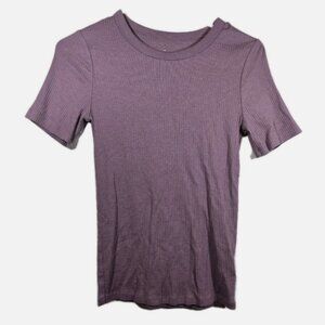 A New Day Clothing Purple Ribbed Womens Short Sleeve Shirt Size X-Small Top